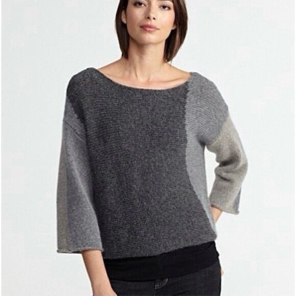 Eileen Fisher Wool Blend Charcoal & Beige Block Sweater Women's Oversized Small